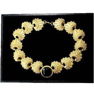 80s Statement Collar Necklace Gold Tone Black Fashion Jewelry Holiday Cosplay